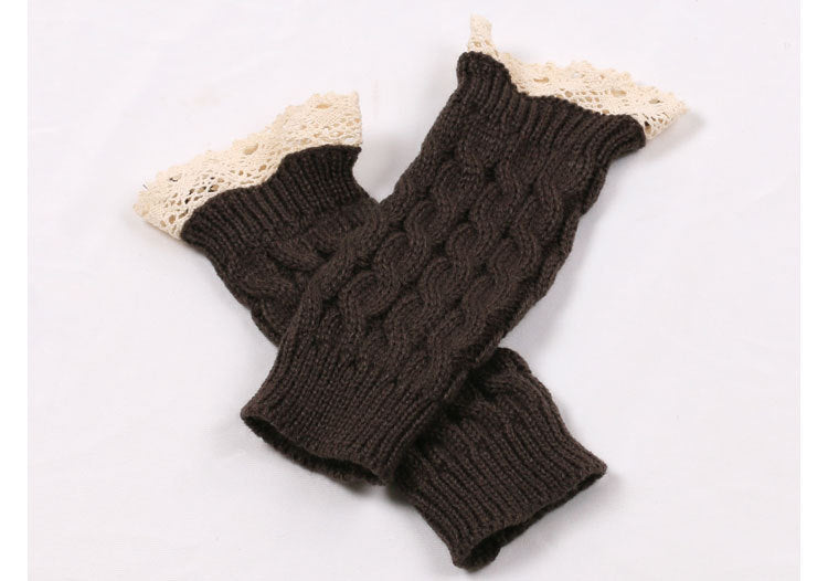 Women's Warm Lace Lengthened Knitted Half-finger Gloves