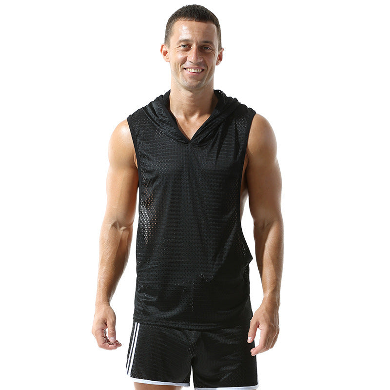 Solid Color Mesh Hooded Men's Vest