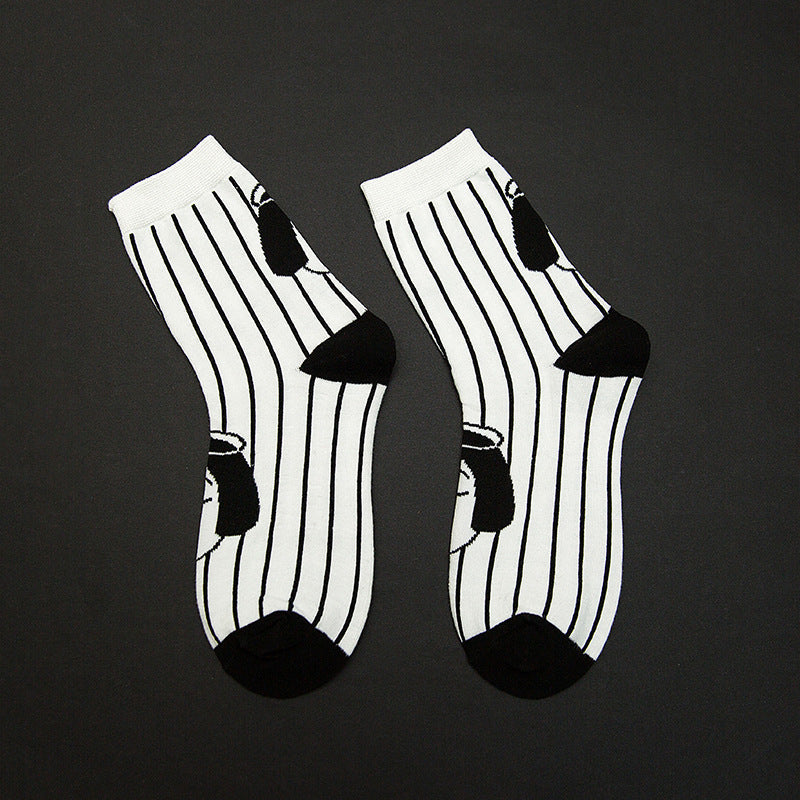 Fall New Preppy Style Cartoon Illustration Portrait Socks