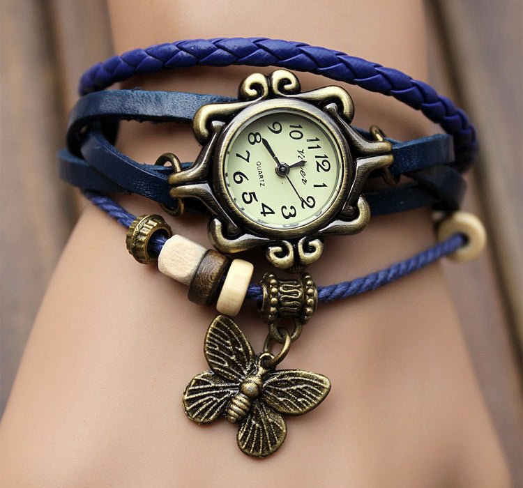 Cowhide winding bracelet watch