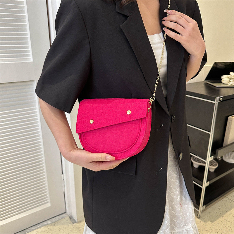 Casual Felt Solid Color One-shoulder Crossbody Bag Foreign Saddle