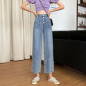 Women's High-waist Straight-leg Pants Loose Jeans