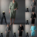 Men's And Women's Long Solid Color Linen Pajamas Robe Bathrobe