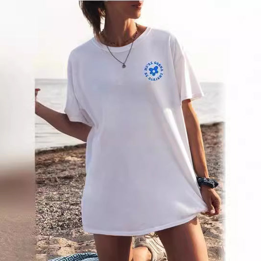 Nueva camiseta de algodón con forro polar y cuello envolvente con estampado de letras a la moda