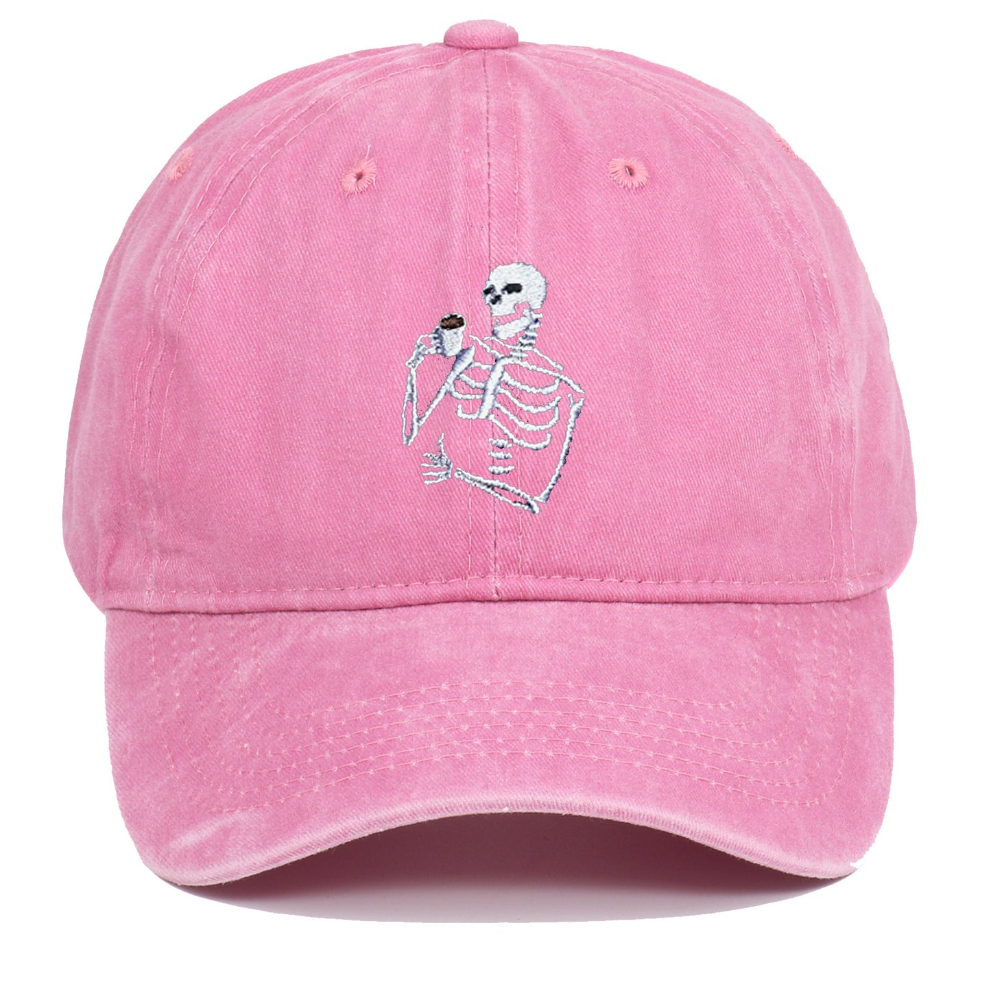 Skull Tea Embroidery Baseball Vintage Distressed Washing Cap