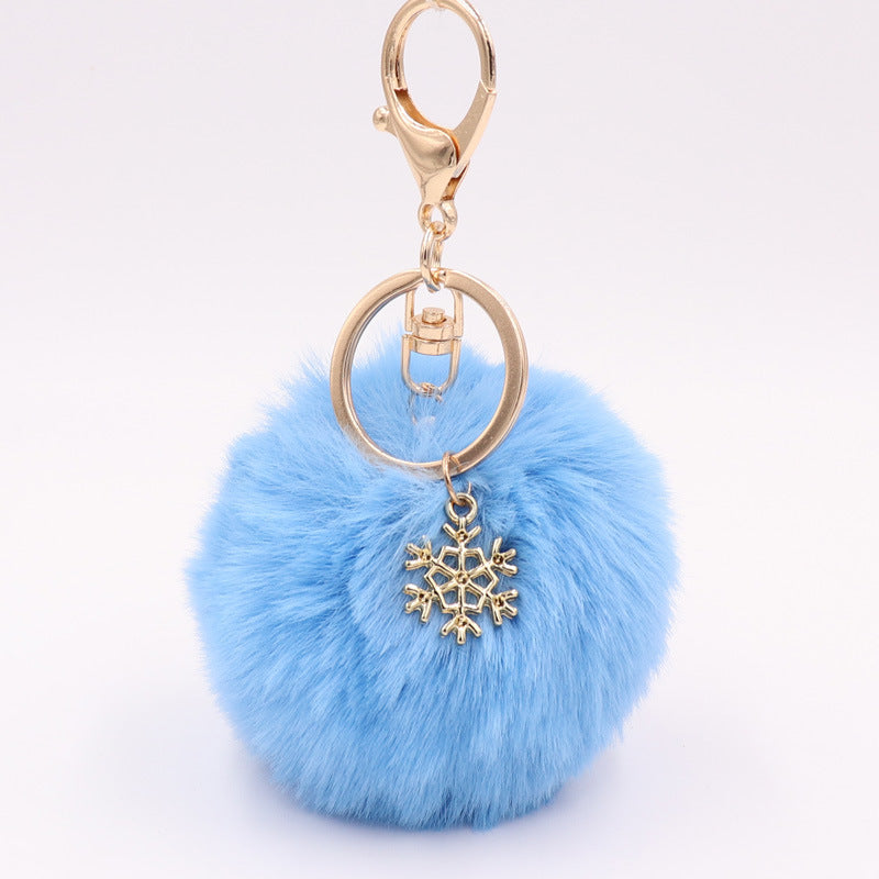 Christmas Snowflake Plush Key Chain Alloy Bag Pendant