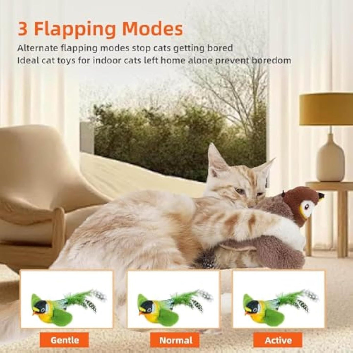 Flappy Chase Cat Toy, Flappy Chase Bird Cat Toy, FlappyChase Interactive Cat Toy, Chirping Bird Cat Toy Flapping Wings, Flying Interactive Simulation Electric Sparrow Shaking Bird