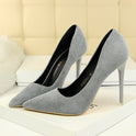 Sweet And Elegant High-heeled Suede Shallow Pointy Shoes