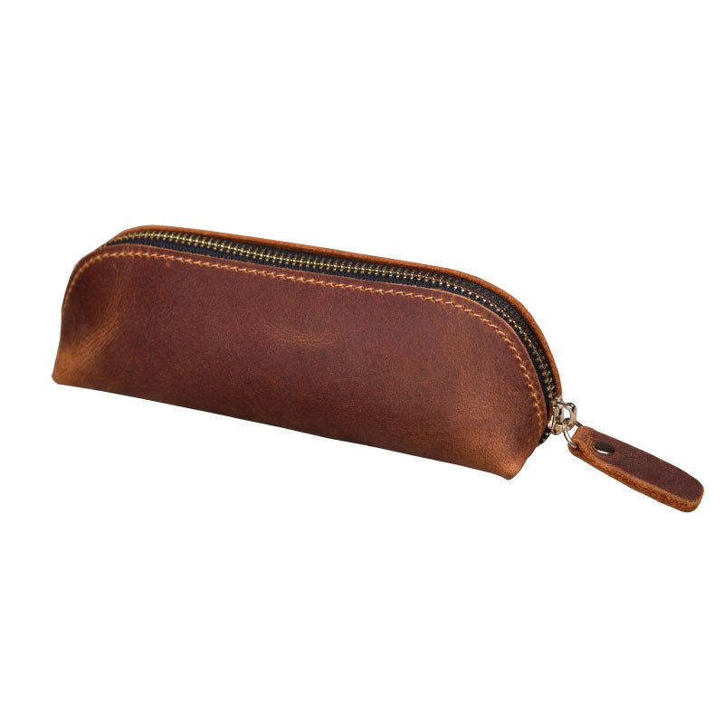 First Layer Cowhide Handmade Pencil Pen Storage Zipper Glasses Case