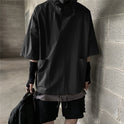 Men's Hong Kong Style Loose Hooded Half Sleeve T-shirt