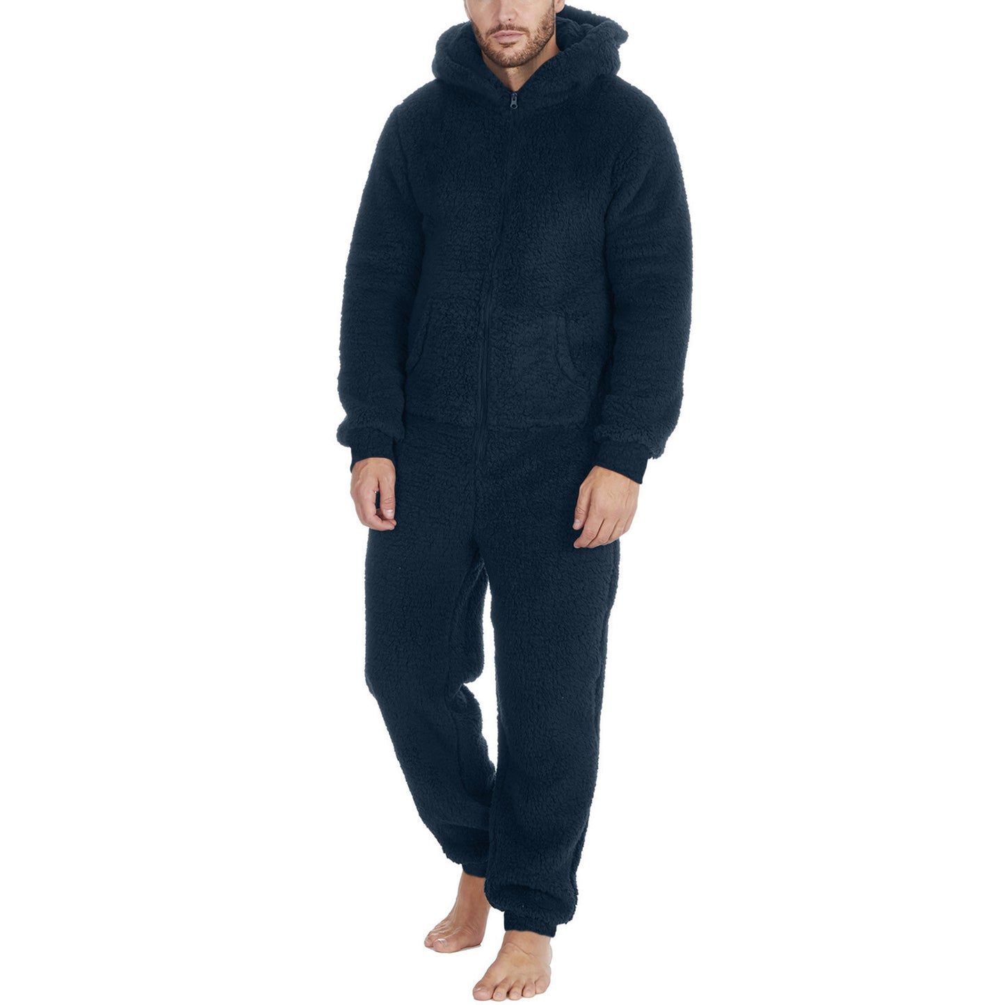 Men's Fashion Zipper Thermal Plush Jumpsuit Thermal Pajamas