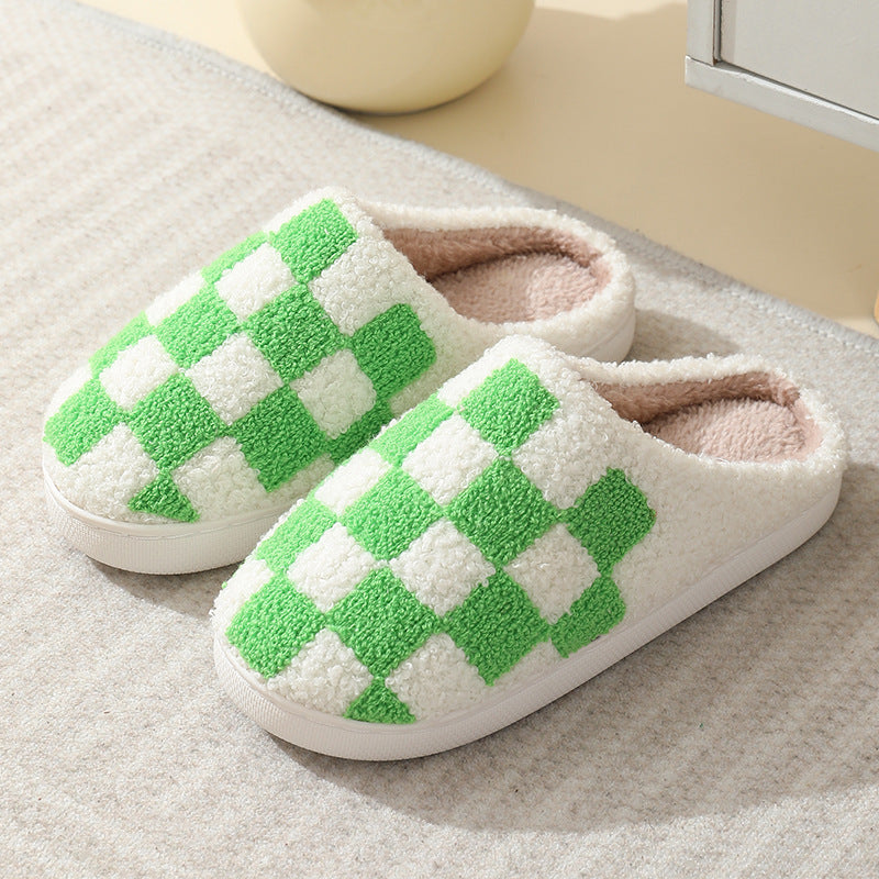 Indoor Home Winter Chessboard Cotton Slippers