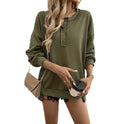 Top Women's Loose Casual Solid Color Buttons Long-sleeved Sweater