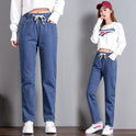 Straight Casual Elastic Waist Lace-up High-waist Jeans Women's Loose Pants