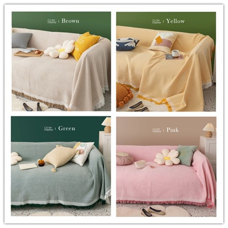 Solid Color Four Seasons Cotton Blanket Cushion Nap Blanket