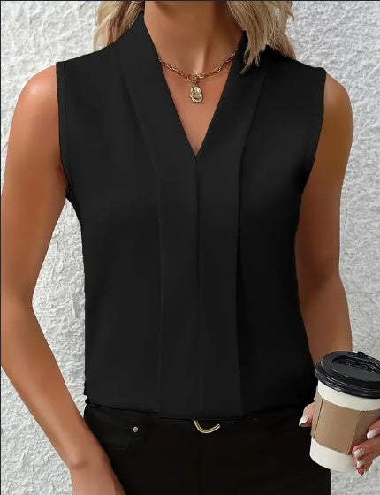 Women's Elegant Sleeveless V-Neck Blouse - Breezy Chic Top Ideal For Spring & Summer, Versatile Fashion For Casual Or Formal Wear