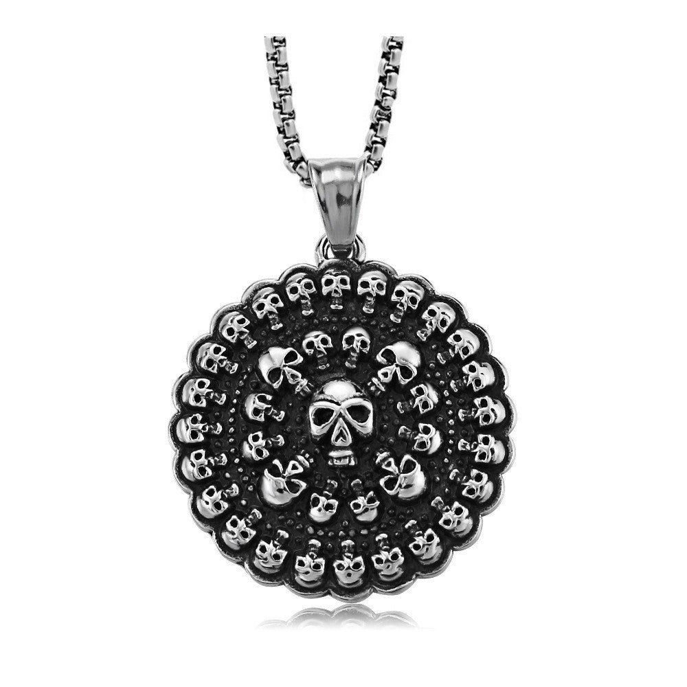 New Skull Ghost Head Pendant Stainless Steel Men's Round Skull Tag Necklace