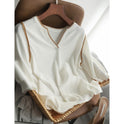 Women's Summer V-neck Loose Thin Knitted T-shirt