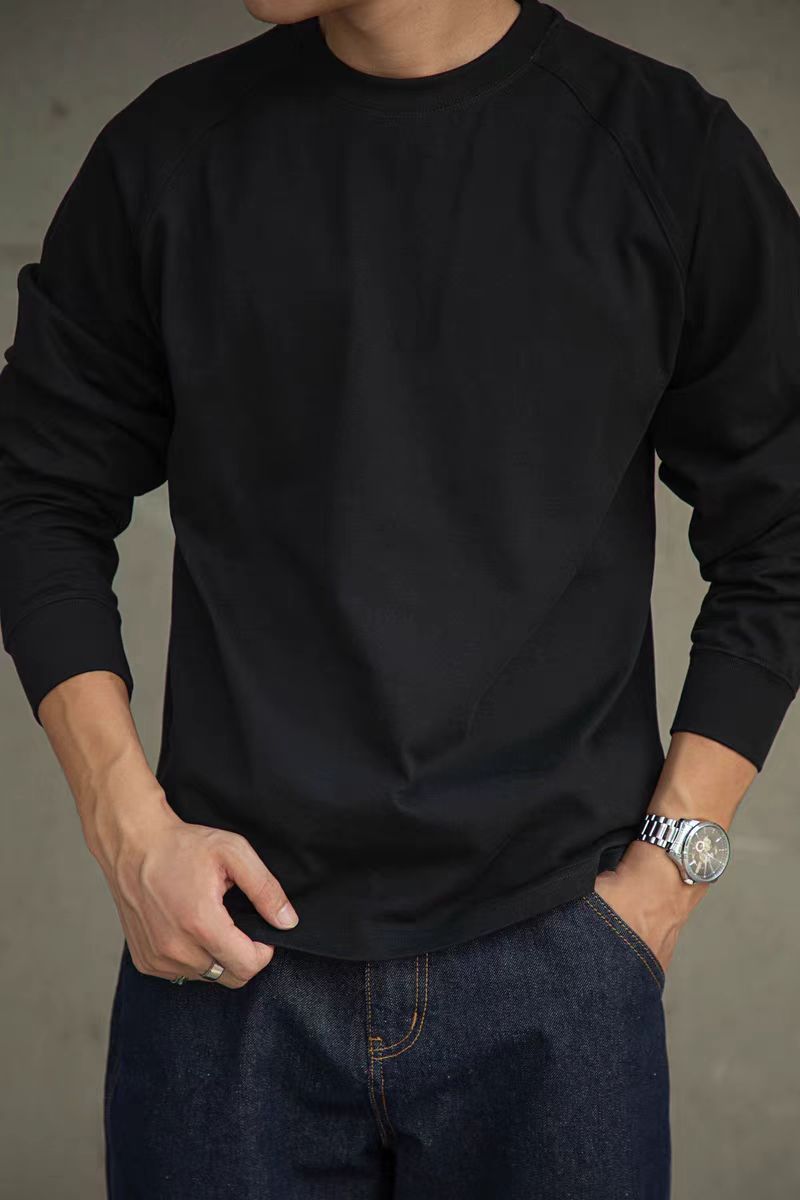 Vintage Cotton Raglan Long Sleeve Neckline Inner Bottoming Shirt Autumn Men