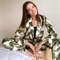 Banana Leaf Print Women's Pajama Set Long Sleeve Simple Homewear