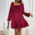 Women's Velvet Square Collar Dress