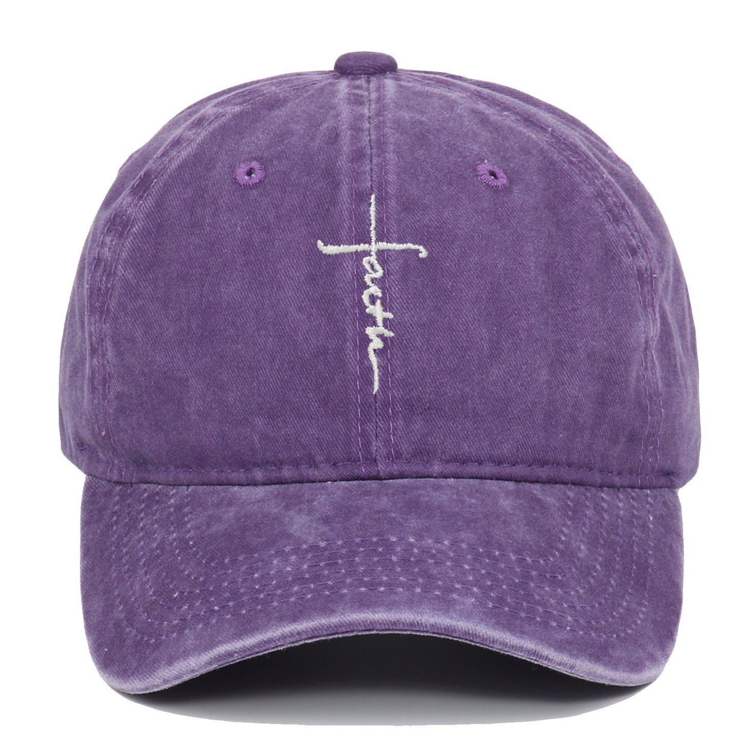 Cross Embroidery Baseball Cap Cotton Vintage Worn Looking Washed-out Baseball Cap