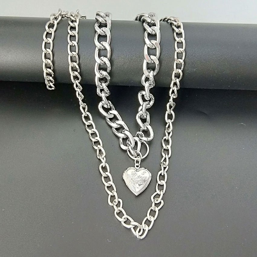 Creative Love Pendant Necklace Double Layer Female Necklace