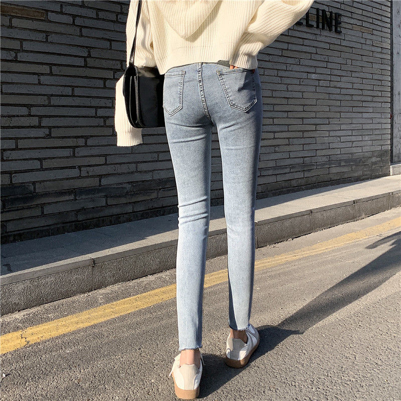 Light-colored High-waisted Slim Slimming All-match Tight-fitting Cropped Trousers