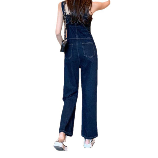 Women's Simple High-waist Dark Denim Overalls