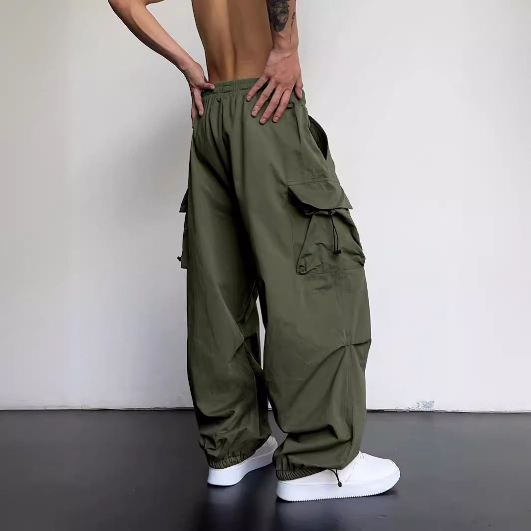 Nylon Quick-drying Overalls Men's Pants High Waist Wide Leg Leisure Drawstring