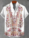 Abstract Pattern 3D Digital Printing Loose Trendy Short Sleeve Stand Collar Cardigan Shirt