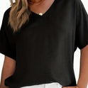 Solid Versatile Blouse, Casual V Neck Short Sleeve Blouse, Women's Clothing