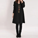 Pure color literary long sleeve dress