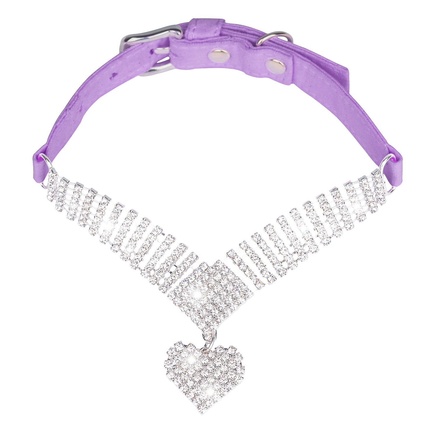 Shiny Rhinestone Pet Suede Soft Love Love Diamond Cat Collar