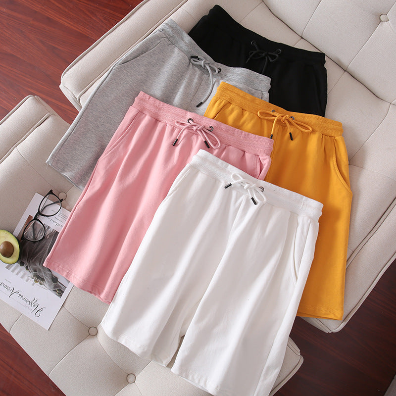 Sports Wide Leg Loose Casual Men's Combed Pure Color Cotton Shorts