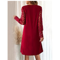 Foldable Solid Color Lace Sleeve Dress