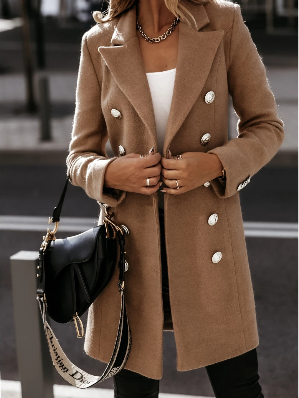 Long-sleeve Blazer-collar Double-breasted Nizi Coat