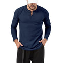 European And American Men's T-shirt Henley Shirt Long Sleeve