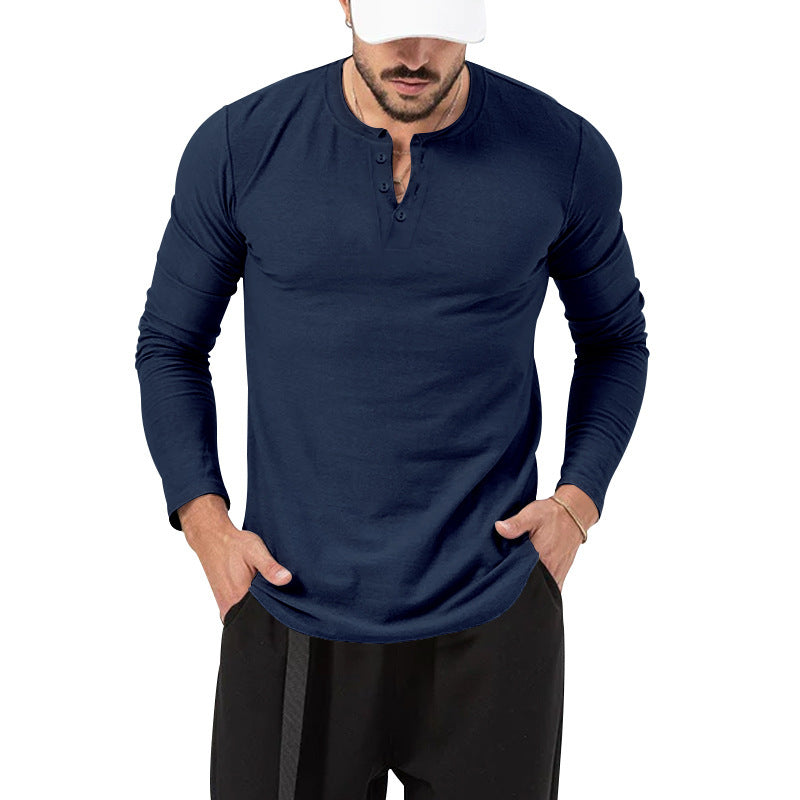 European And American Men's T-shirt Henley Shirt Long Sleeve