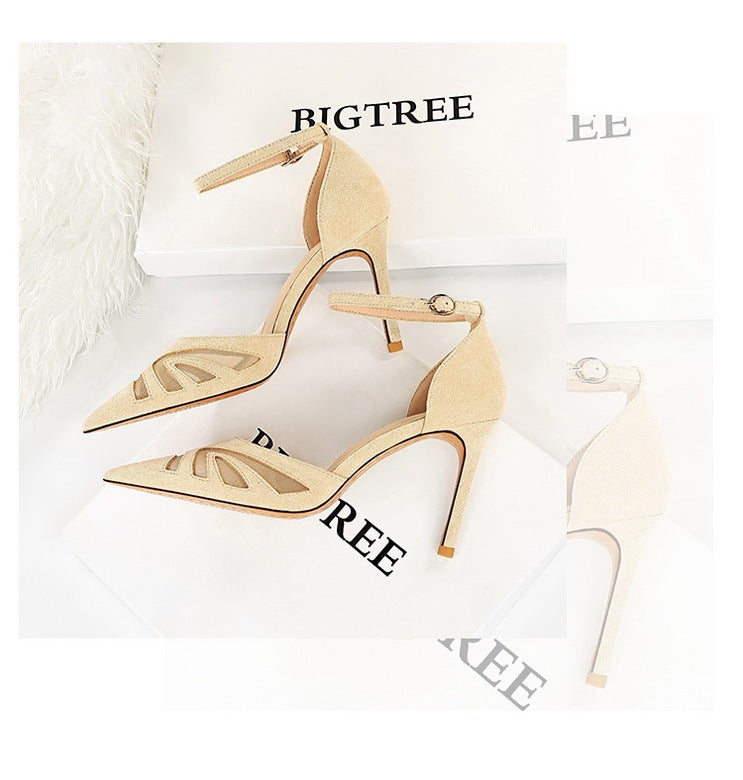 Low-cut Pointed Toe Nightclub Mesh Hollow-out Strap Sandals