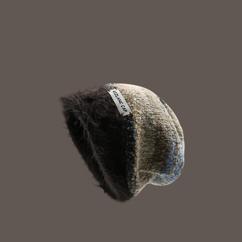 Plush Vintage Knitted Pile Heap Cap Sub Warm Wool Hat