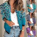 Women's Zipper Short Floral Long-sleeved Jacket Plus Size Clothing