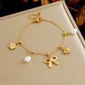 Fashion Bowknot Pearl Heart Drop Oil Contrast Color Bracelet