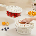 Fruit Drain Basket With Lid Vegetable Washing Bowl Foldable Handle Cleaning Colander Plastic Refrigerator Crisper Kitchen Box Kitchen Gadgets