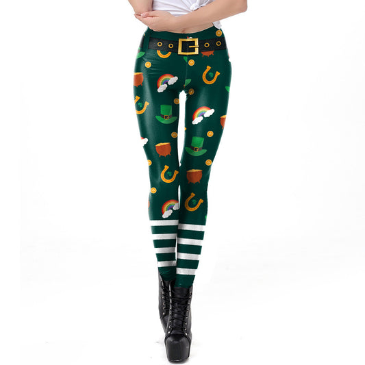 Holiday Printed Pencil High Waisted Slim Pants With Leggings