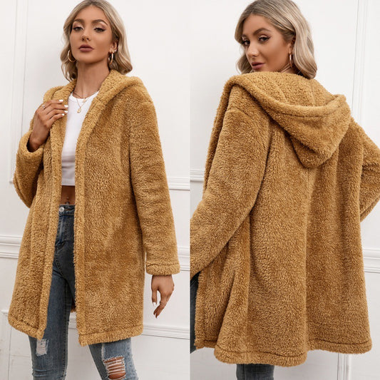 Lambswool Midi Cardigan Hooded Trench Coat