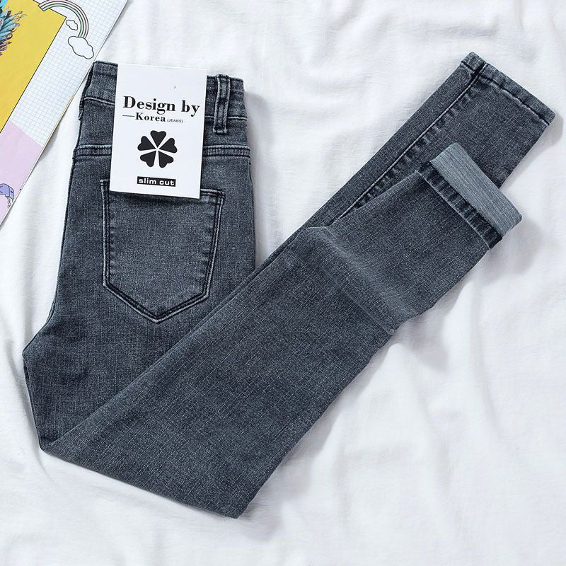 Jeans Female Slim Body Slim High Waist All-match Nine-point Pencil Feet