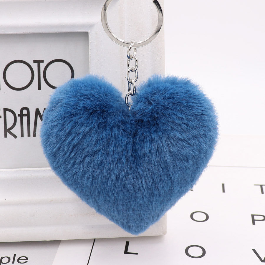 Heart-shaped Fur Ball Keychain Rex Rabbit Plush Car Pendant