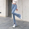 High Waist Straight All-matching Stretch Split Skinny Jeans