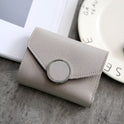 Ring British Retro Lychee Pattern Women's Solid Color Tri-fold Wallet